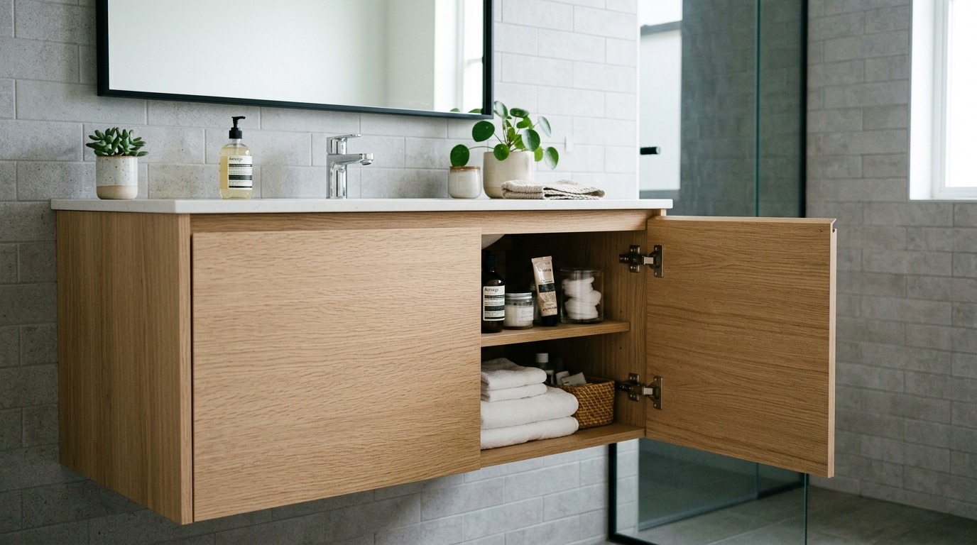 Premium timber bathroom cabinet materials Ireland